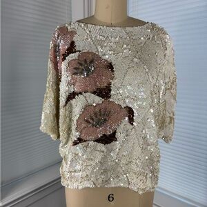 Elegant Cream Sequin Floral Blouse